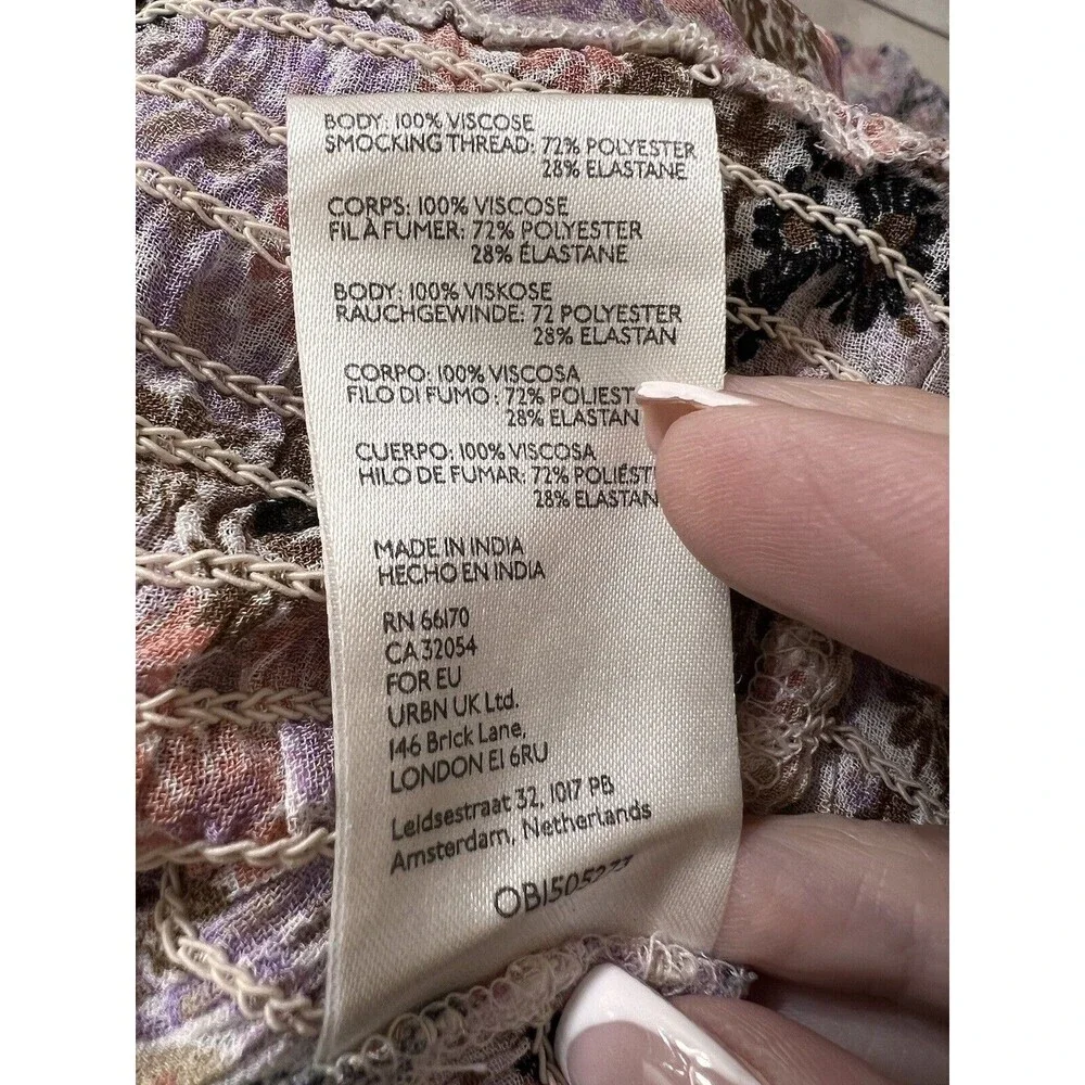 Free People Back On Top Crop Smocked‎ Shirt Blouse Puff Sleeve Size S